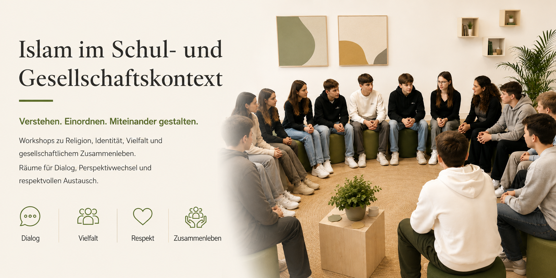 Schülerinnen und Schüler im Gesprächskreis bei einem Workshop zu Islam, Identität und Vielfalt